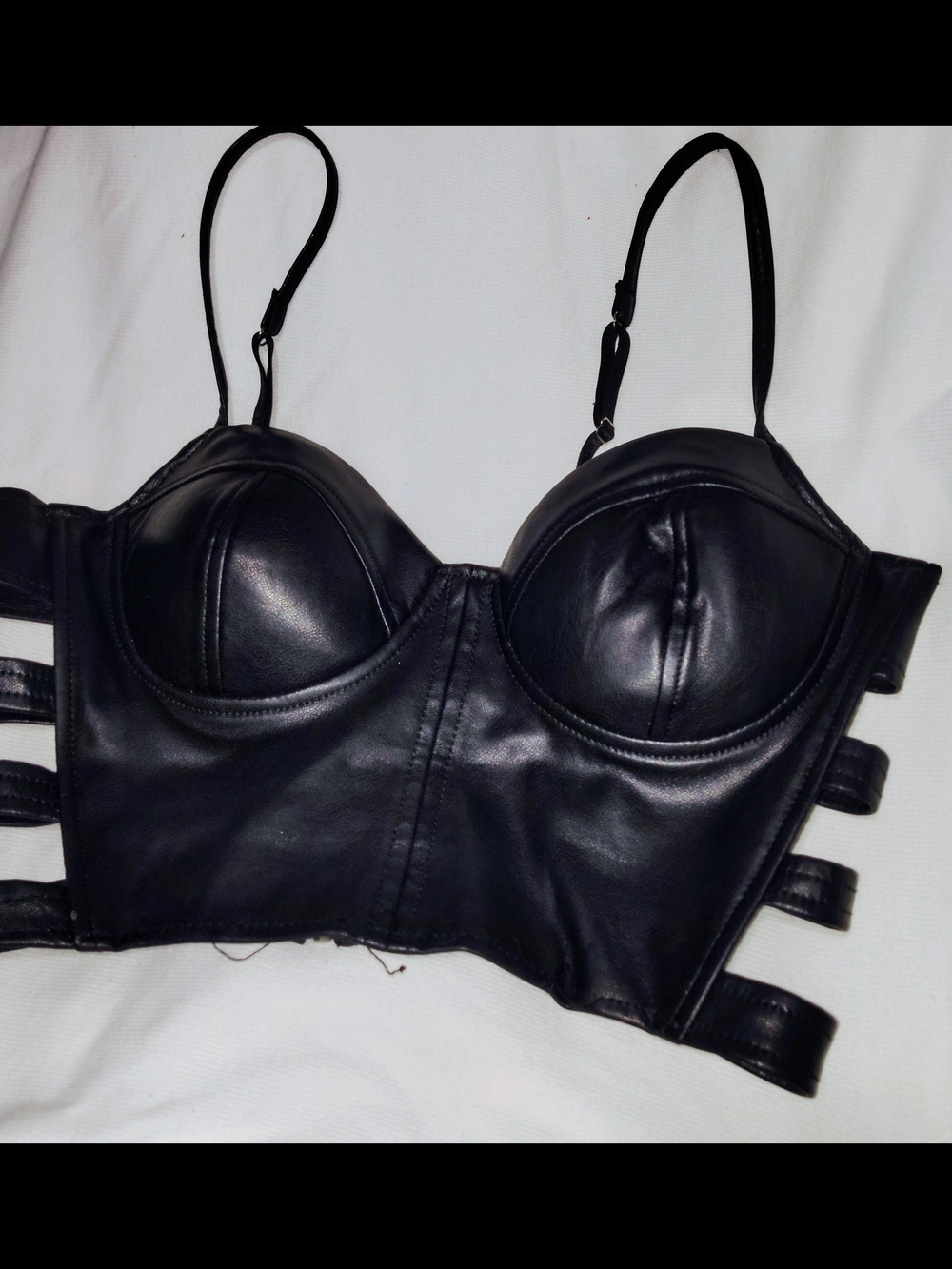 Black Faux Leather Bustier Crop Top - Women